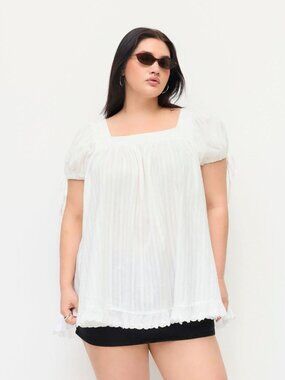 Cider Square Neck Ruffle Knotted Oversized Blouse
